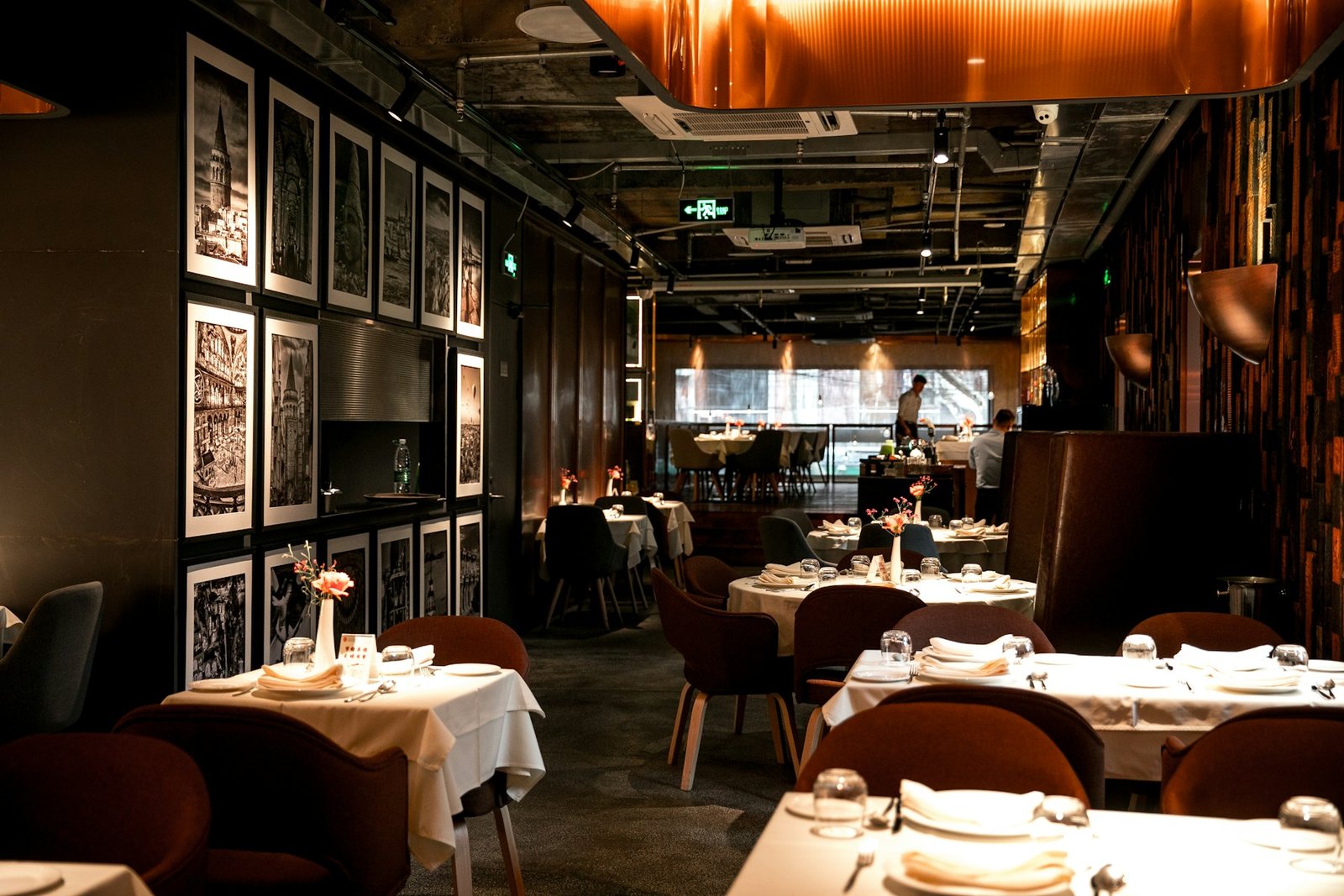Warm, softly lit dining room at Savorly